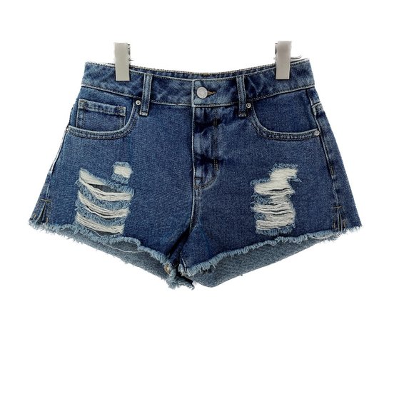 Pacsun Ripped Blue Medium Wash High Rise Short Size 24 - Picture 1 of 4